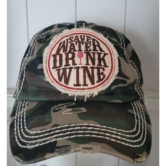 Kbethos Vintage Baseball Cap Hat Camouflage Save Water Drink Wine - Picture 1 of 7